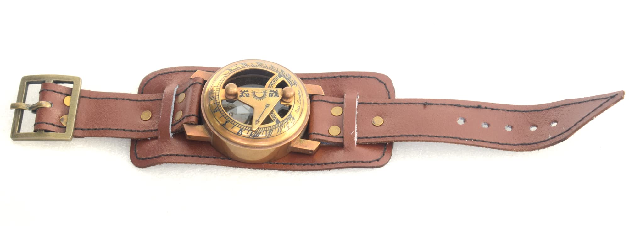 Antique Vintage Sundial Compass Wrist Band Navigational for Survival and Direction Antique Sand Timer Necklace Gift by ROYAL FALCON CRAFTS
