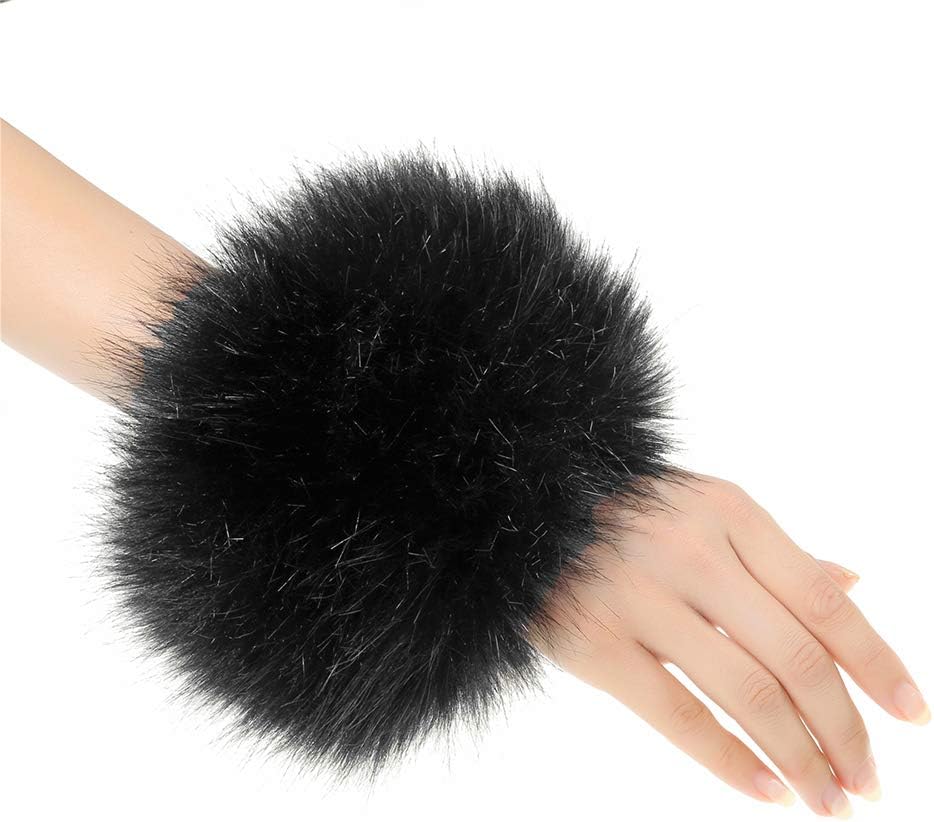 Faux Fur Arm Warmers Wrist Cuffs Winter Furry Hand Warmers for Cold Weather Party Costume