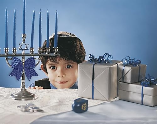 Miniatura 3 de ABTOLS 2 rollos de cintas de Hanukkah de 10 yardas, 2.5 pulgadas con borde de alambre de estrella de David, cinta de arpillera con purpurina azul,