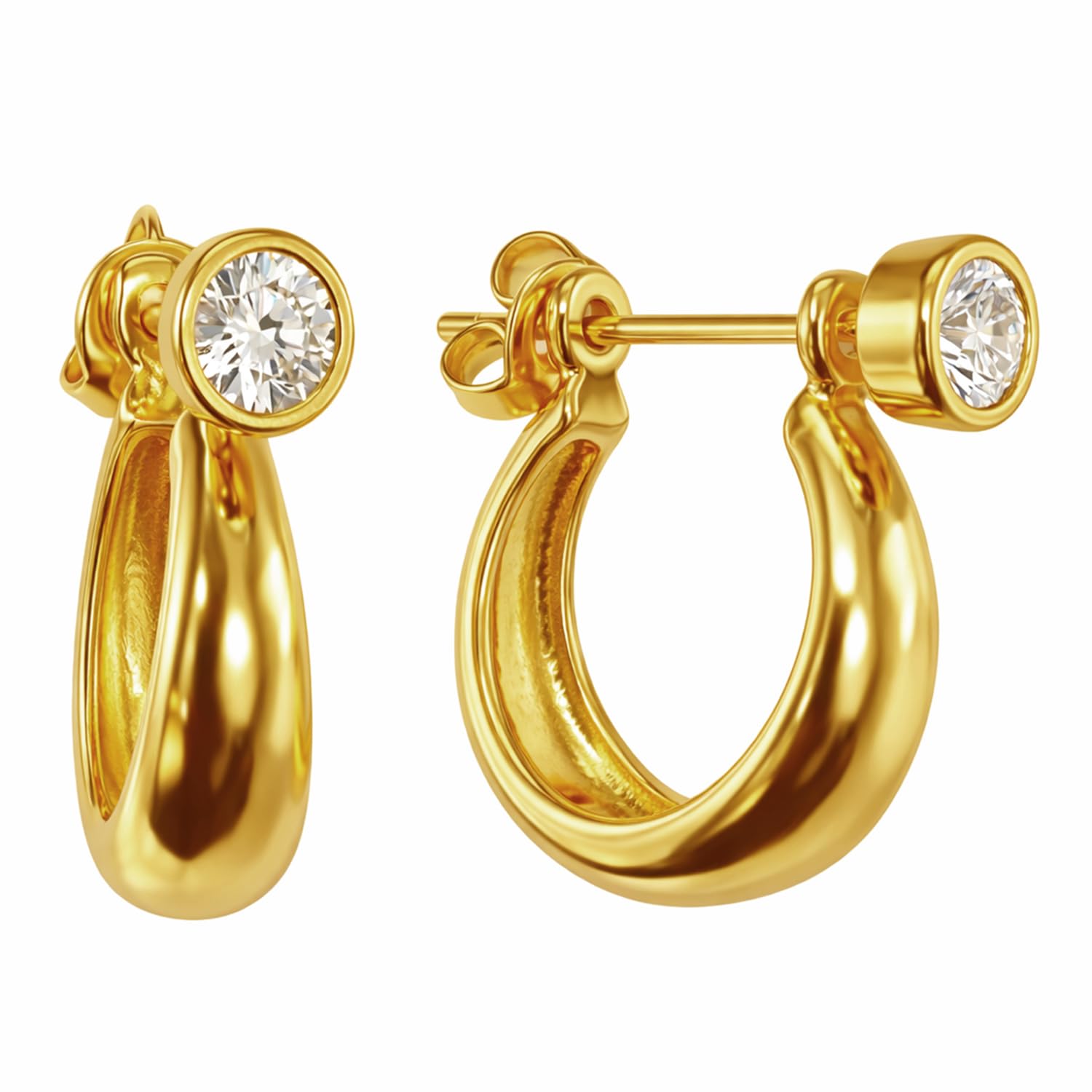 vama FASHIONS 18K Gold Plated Crystal Stone Anti Tarnish Round Big Kaju Bali Stud Huggie Plain Hoop Ear Rings Piercing Kan Ki Baali Hoops Earrings For Men-picture-28