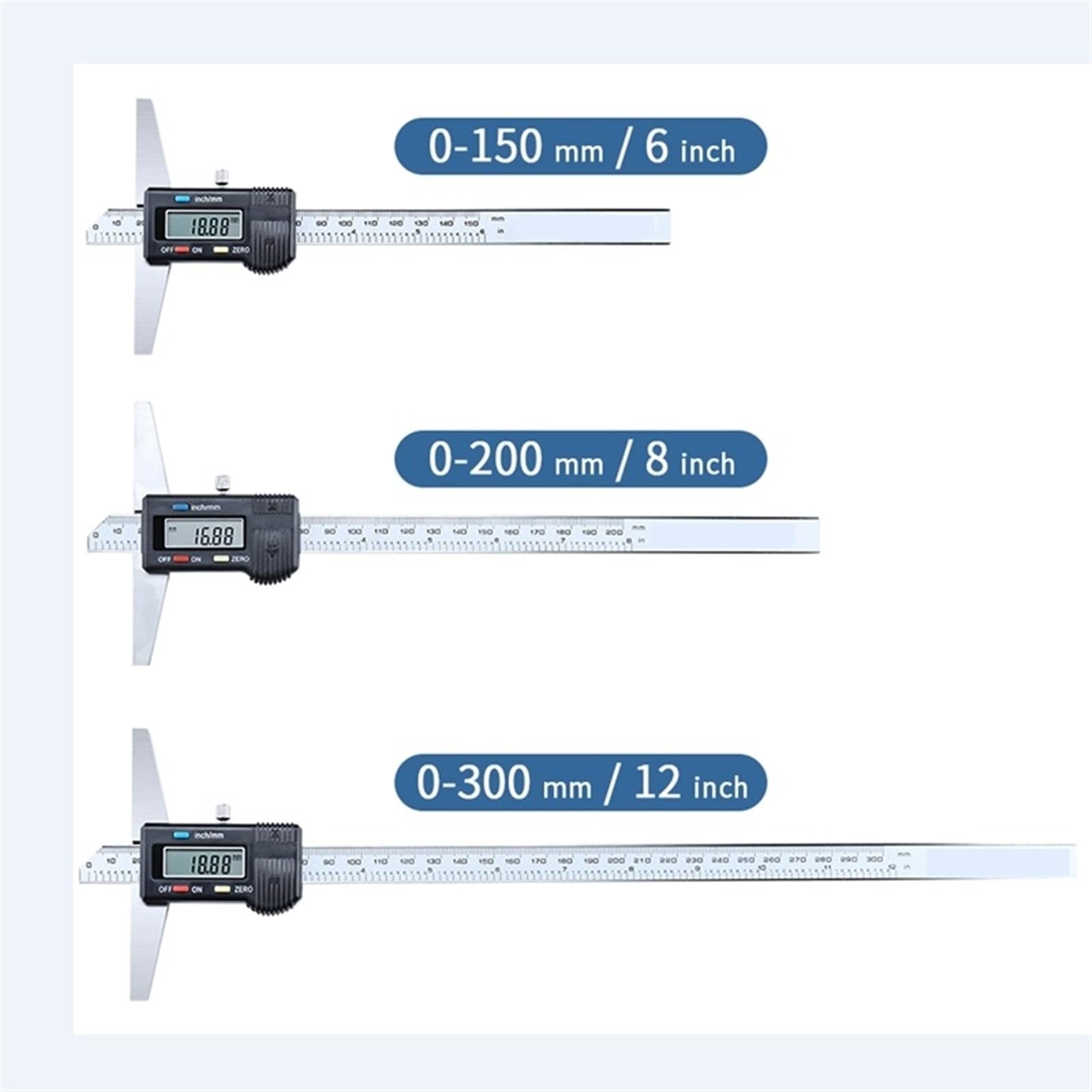 Pie de rey digital Calibre de profundidad digital electrónico de 0,01 mm, calibrador Vernier de profundidad de 0 a 150 mm/200 mm/300 mm, micrómetro de acero inoxidable, herramientas de medición(0-200m