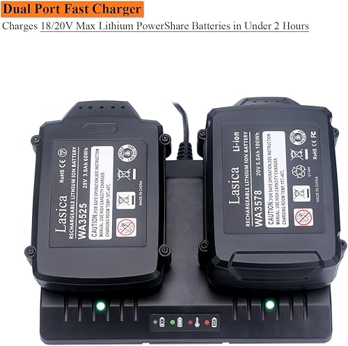 Miniatura 4 de Lasica Repuesto para batería Worx 20V WA3875 Dual Fast Charger Compatible con Worx 18/20 Volt Max Litio PowerShare Baterías WA3578 WA3525 WA3520