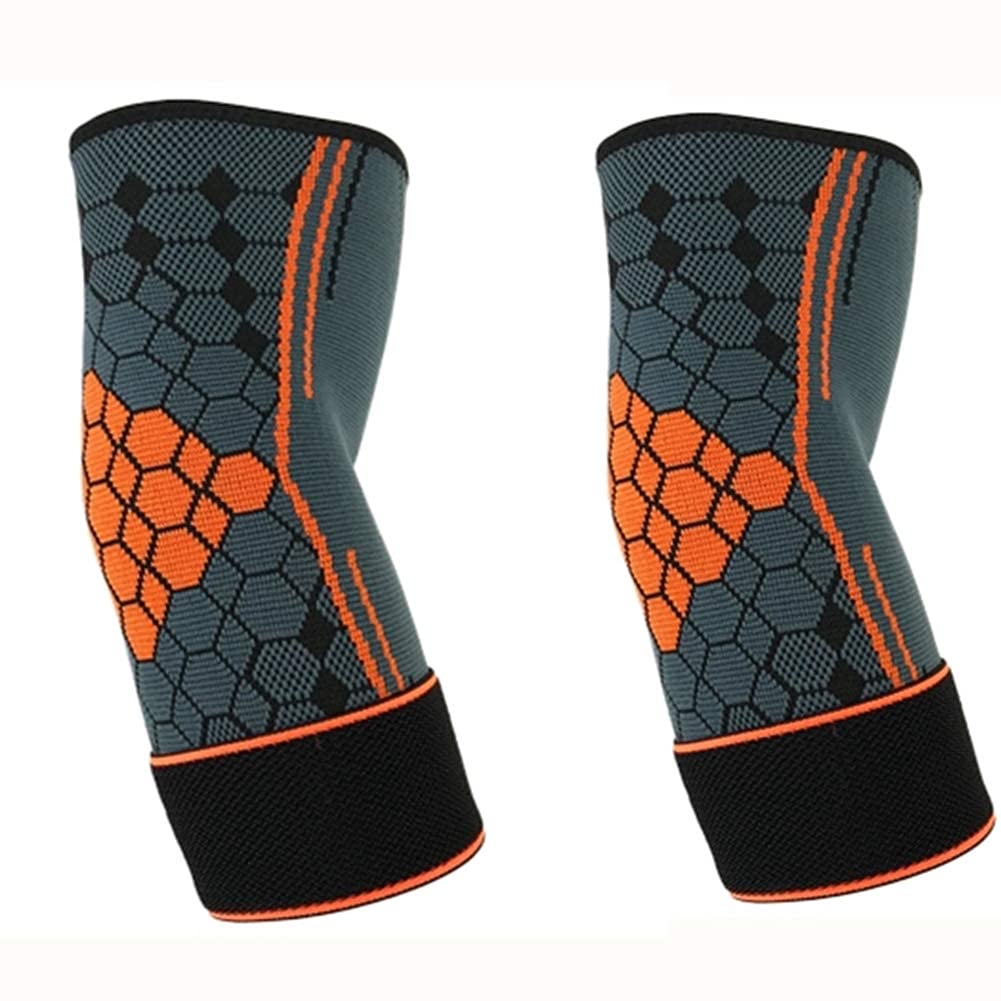 (2 Packs) Adjustable Compression Elbow Support Elbow Brace Sleeves with Strap for Running,Fitness, Basketball,Volleyball,Table Tennis, Relieve Muscle Damage, Tendonitis, Arthritis (M, Orange)