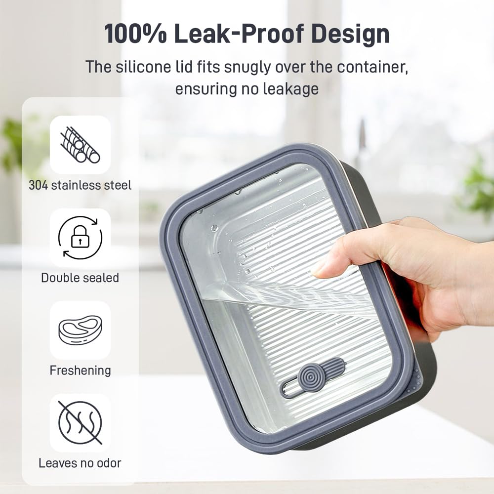 1300ML Lunch Box Ermetico Acciaio Inox Porta Pranzo Riscaldabile Bento Box Microonde Lunch Box Termico Contenitore per il Pranzo per Scuola, Ufficio, Picnic, Viaggi