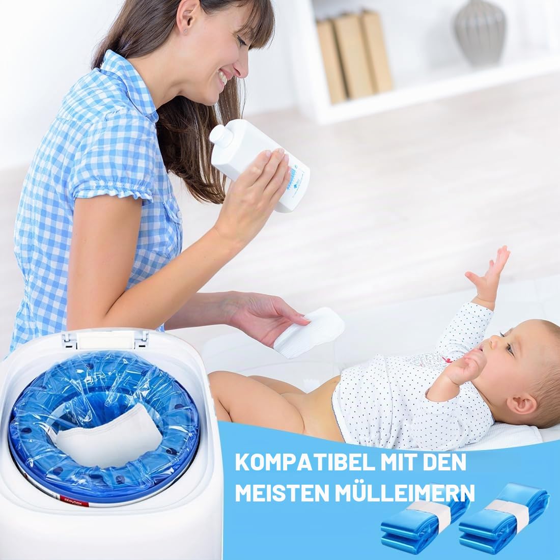 Nachfüllfolie Windeleimer Duftende Nachfüllpackungen Kompatibel mit Nachfüllkassetten für Windeleimer und Katzenstreu Eimer 4 Stück (ohne Kartusche)