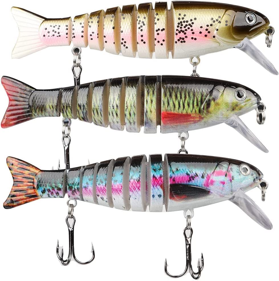 HPLIFE 3-Piece Multi-Jointed Swimbait Lures - Topwater Slow Sinking Bass Trout Bait (4-5.1 Inch)