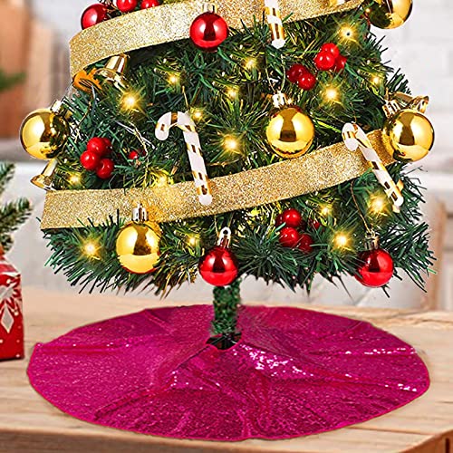 ShinyBeauty Mini Tree Skirt 21Inch-Christmas Tree Skirt-Hot Pink,Sparkly Sequin Tree Skirt,Fuchsia Christmas Tree Stand Cover Decoration Samll Tree Skirt for Small/Slim/Pencil/Tabletop Trees