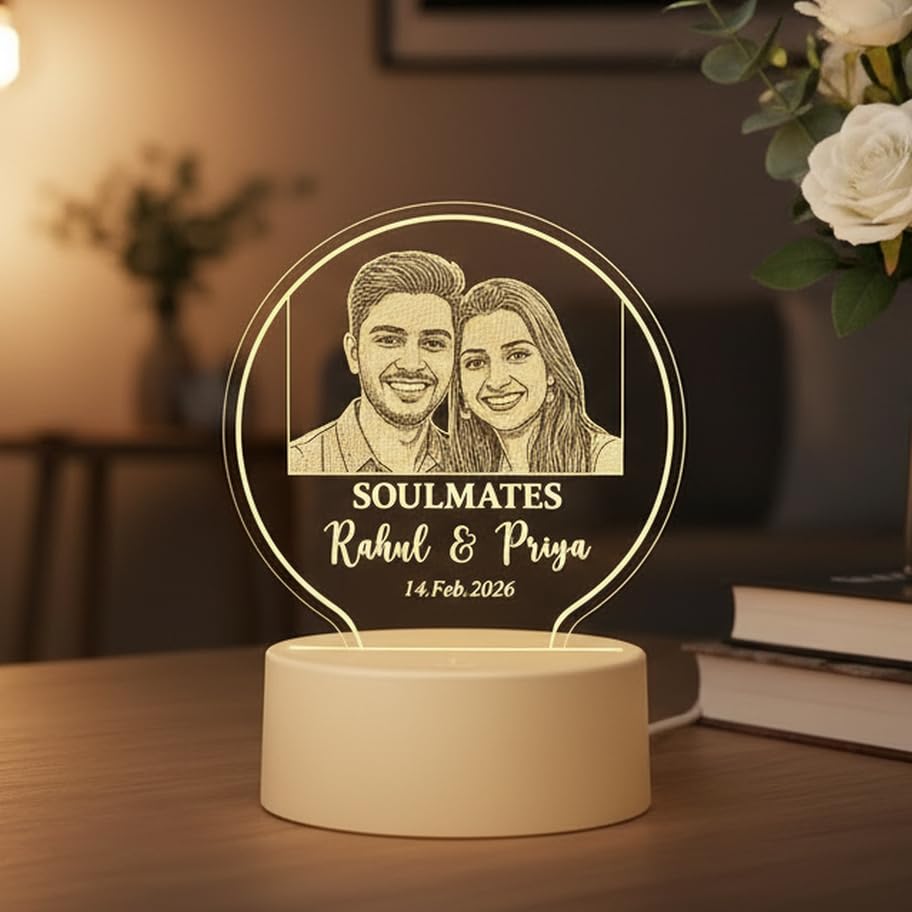 Image of Photo Frame Customised Gift for Birhtday - Personalised Acrylic Photo Frame with Engrave for Anniversary & Valentine Gift for Girlfriend, Wife, Men, Women, Rakhi