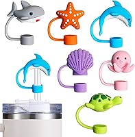 Vista 1 de 6 tapas de paja para copa Stanley, cubierta de paja de silicona de animales marinos para vaso Stanley de 30 y 40 onzas con asa, tapas de puntas