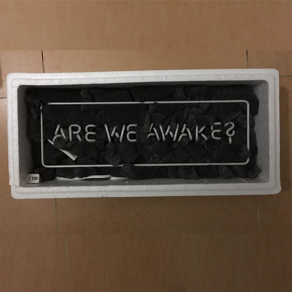 LiQi ™ ARE WE Awake - Cartel de neón (47 x 6 cm), diseño de panel acrílico de cristal real hecho a mano para el hogar, dormitorio, pub, hotel, playa, juego recreativo