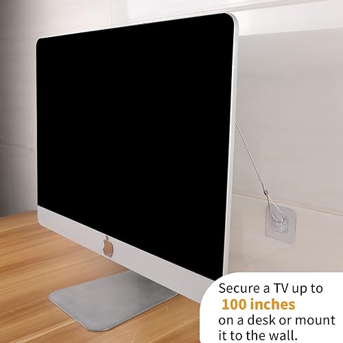 Miniatura 6 de Paquete de 10 correas ajustables de seguridad de acero inoxidable para TV, sin taladro, adhesivas, anti-punta, anclajes para muebles a prueba de