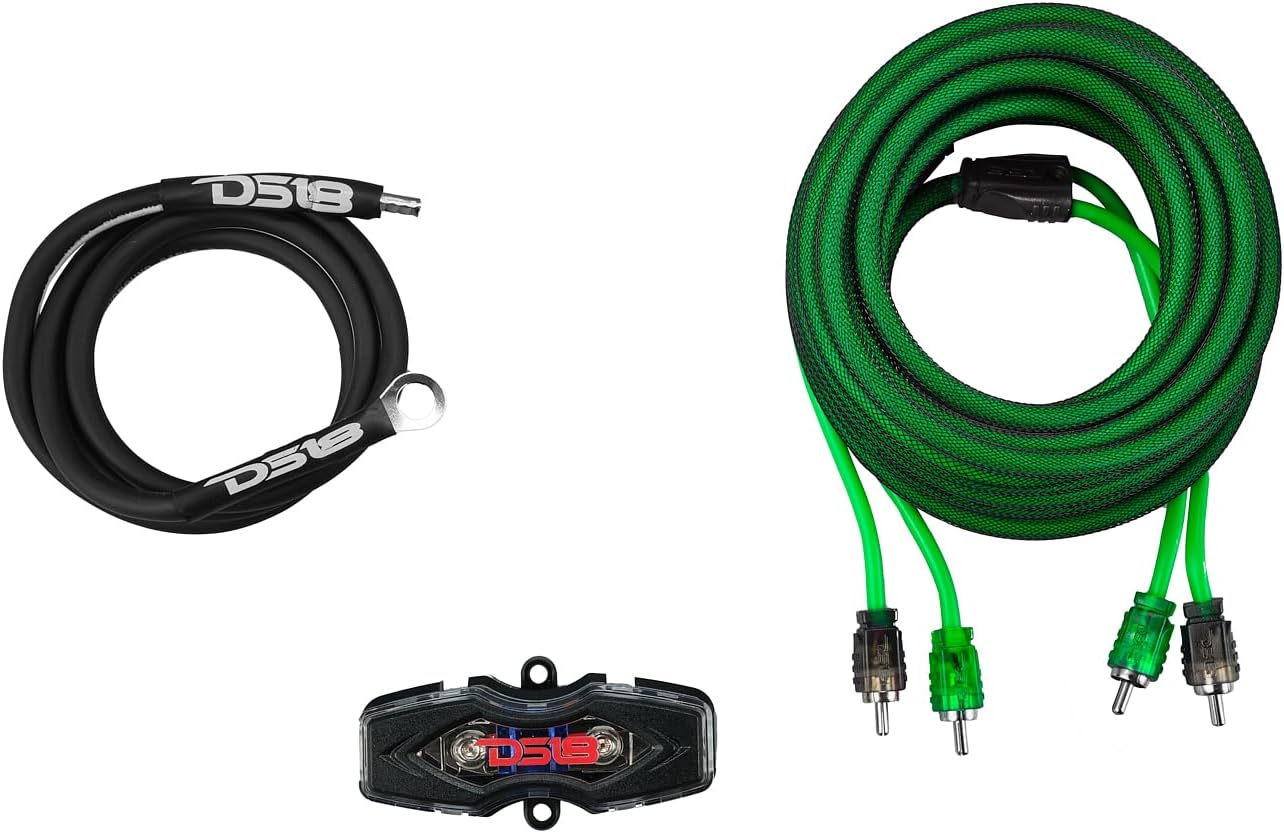 DS18 AKIT8.GR 8-GA Amplifier Installation Wiring Kit - Up to 840W Max, ANL Fuse Holder with 60A, Speaker & RCA Cables, CCA Amplifier Wiring Kit, Ultra Flex Wire, Amp Wire Kit 8 Gauge - Green