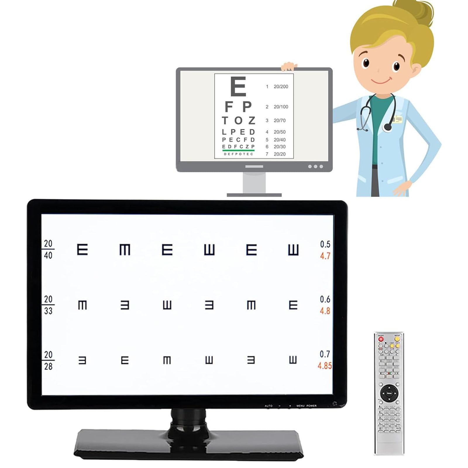 JozyJul Digital Visual Acuity Chart,Visual Acuity Chart Digital 18.5''/21.5"/23",LCD Electronic Optical Eye Charts with Remote, with Remote, For Ophthalmic Clinics 21.5in