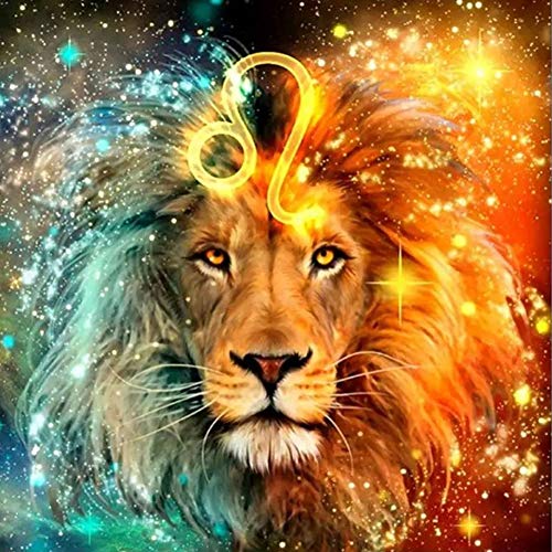 ABEUTY Pintura de diamantes de imitación 5D con diamantes de imitación de taladro completo, signo del zodiaco Leo, pintura con diamantes, kits de arte de diamantes de cristal (Leo)