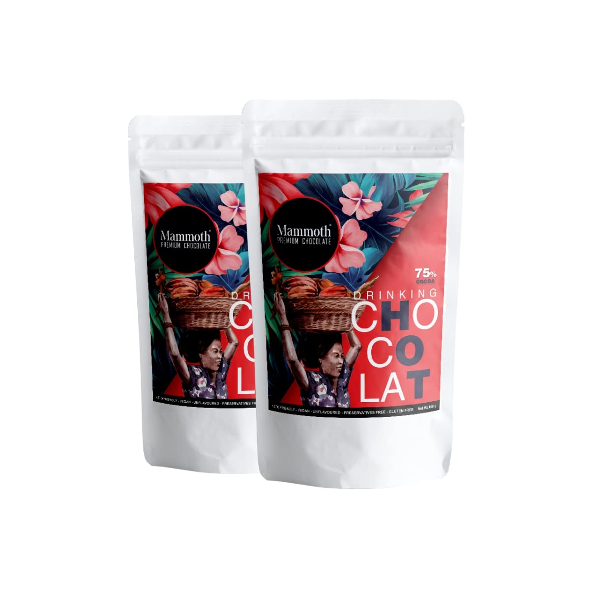 Mammoth 75% Cocoa Hot Drinking Dark Chocolate 100g (Pack of 2)