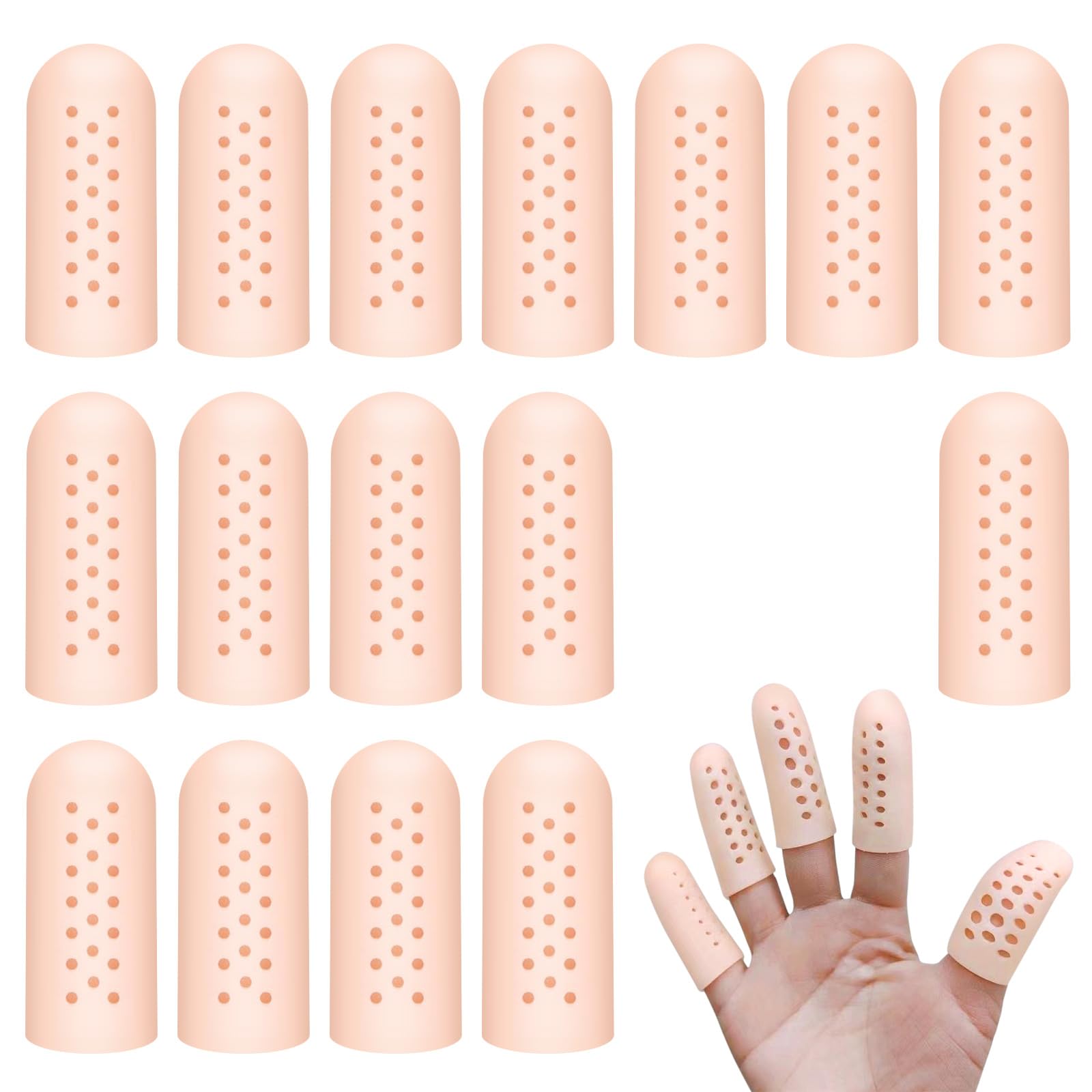 Chedin 16Pcs Gel Finger Cots with Air Holes,Breathable Protectors for Finger Tips - Ideal for Wound, Cracking,Writing & Housework,Multi - Scene Hand Care