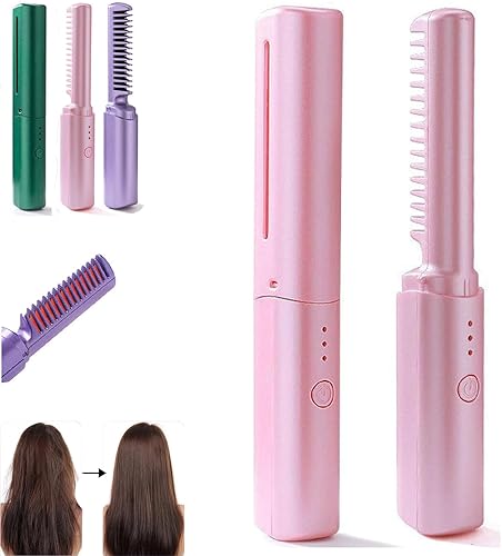 Miniatura 8 de Mini alisador de pelo recargable, cepillo alisador de pelo portátil 2023, alisador y rizador de pelo inalámbrico 2 en 1, peine alisador de plancha