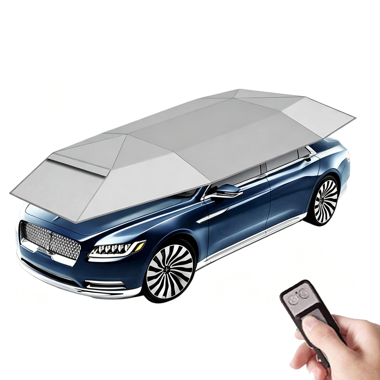 RUODATONLY Automatic Folding Car Roof Cover Umbrella Tent, Movable Carport Retractable Large Car Shelter Outdoor Shed Sun Shade Cover with Remote Control and Carrying Bag 5.2M-Grey