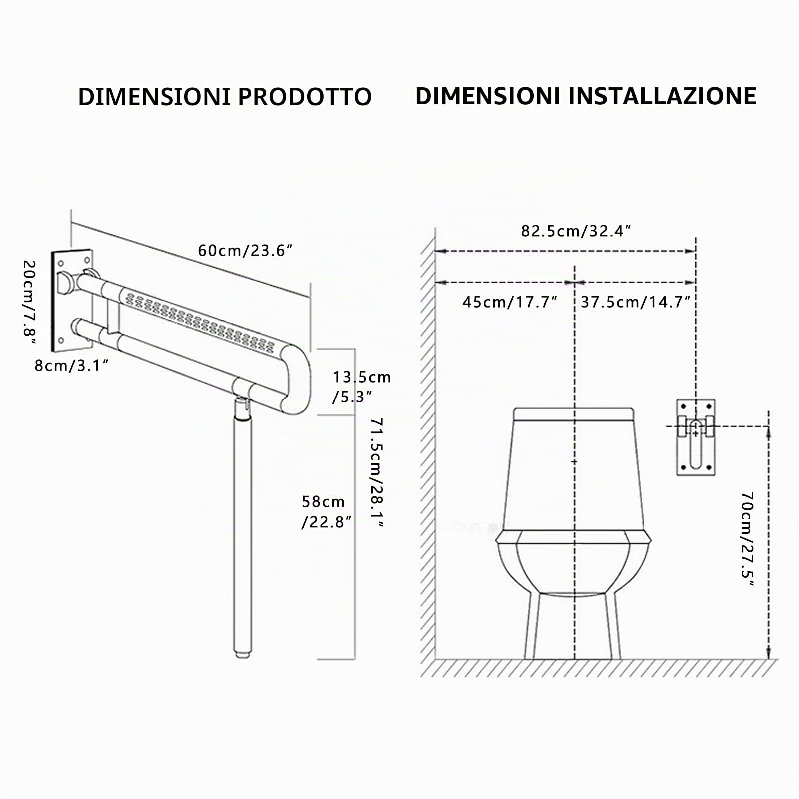Maniglione Ribaltabile Bagno Wc,Corrimani Antiscivolo,Maniglia Di Supporto Pieghevole Per Bagno,con Gambe,Maniglione Con Un Anello Luminoso,rotazione Orizzontale Di 180° O Verticale Di 90°