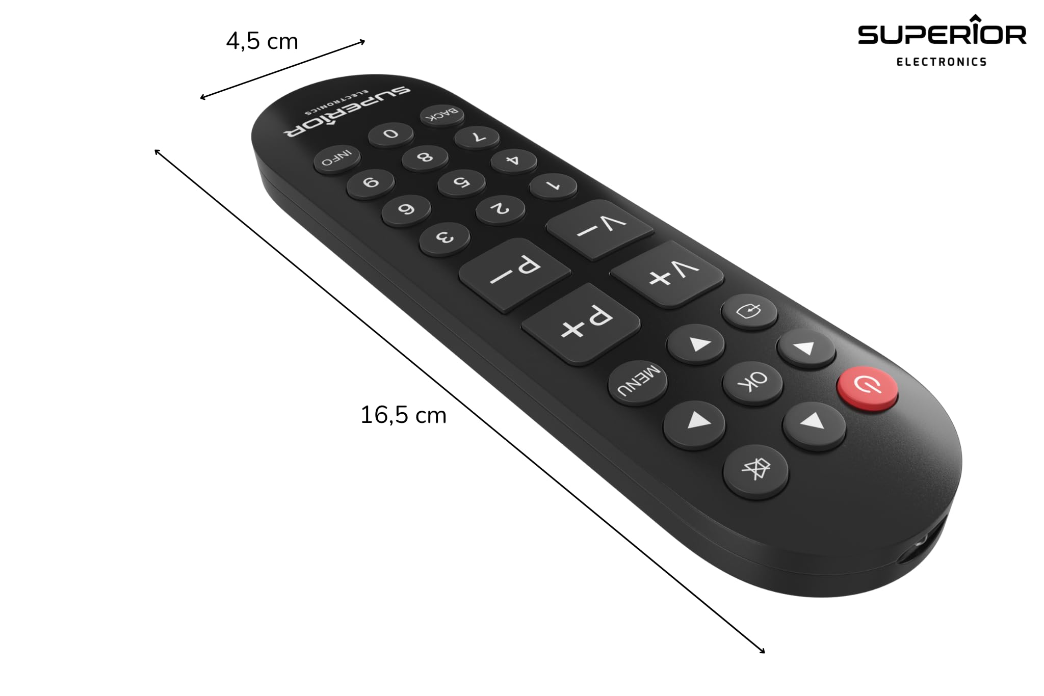 Superior Ready 5 – uniwersalny pilot do wszystkich telewizorów i telewizorów Smart TV – natychmiast gotowy do użycia z LG, Samsung, Sony, Panasonic, Philips, duże i łatwe w obsłudze przyciski – czarny