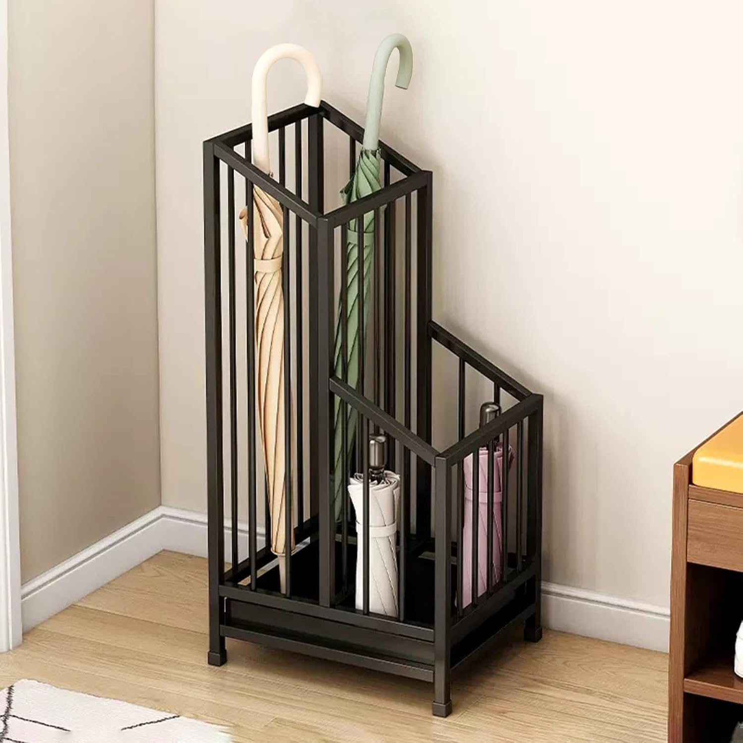 Large Metal Umbrella Stand with Removable Water Tray - Stylish Entryway Storage Rack for Hallway & Doorway - Resistent Iron Umbrella Holder for Home & Commercial Use