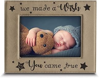 BELLA BUSTA- We Made a Wish & You Came True- Baby Picture Frame Baby Gift Engraved Leather Picture Frame (4 x 6 Horizontal)