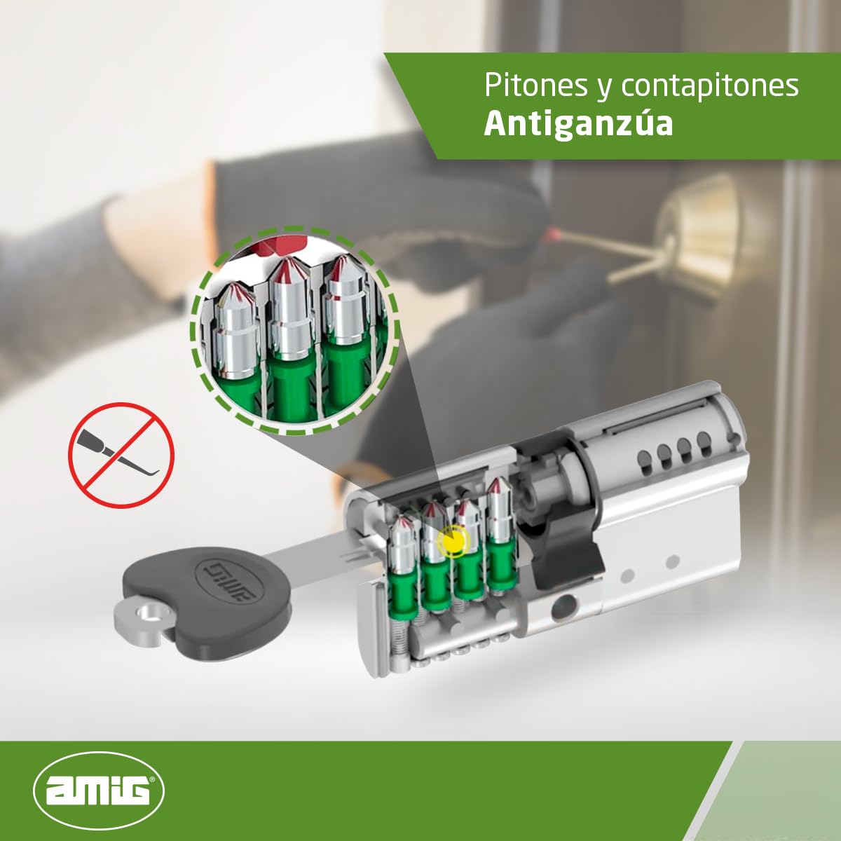 Amig – Cilindro de Seguridad Europeo 62 mm (31/31) en Latón Mate – Antitaladro y Antibumping – Para Puertas de Madera