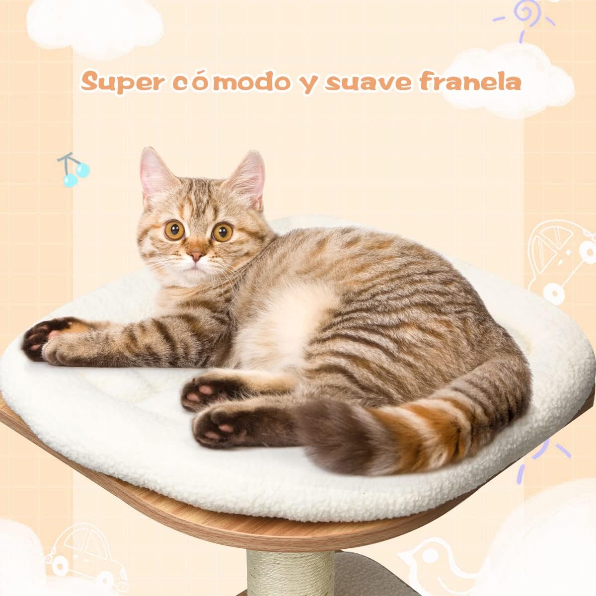 COSTWAY Árbol Rascador para Gatos de 175 cm, Torre para Gatos de Madera, con Plataformas Multiniveles, Rascadores y Columnas de Cuerdas de Sisal, Casa para Gato Recubierta en Tejido Afelpado, Natural