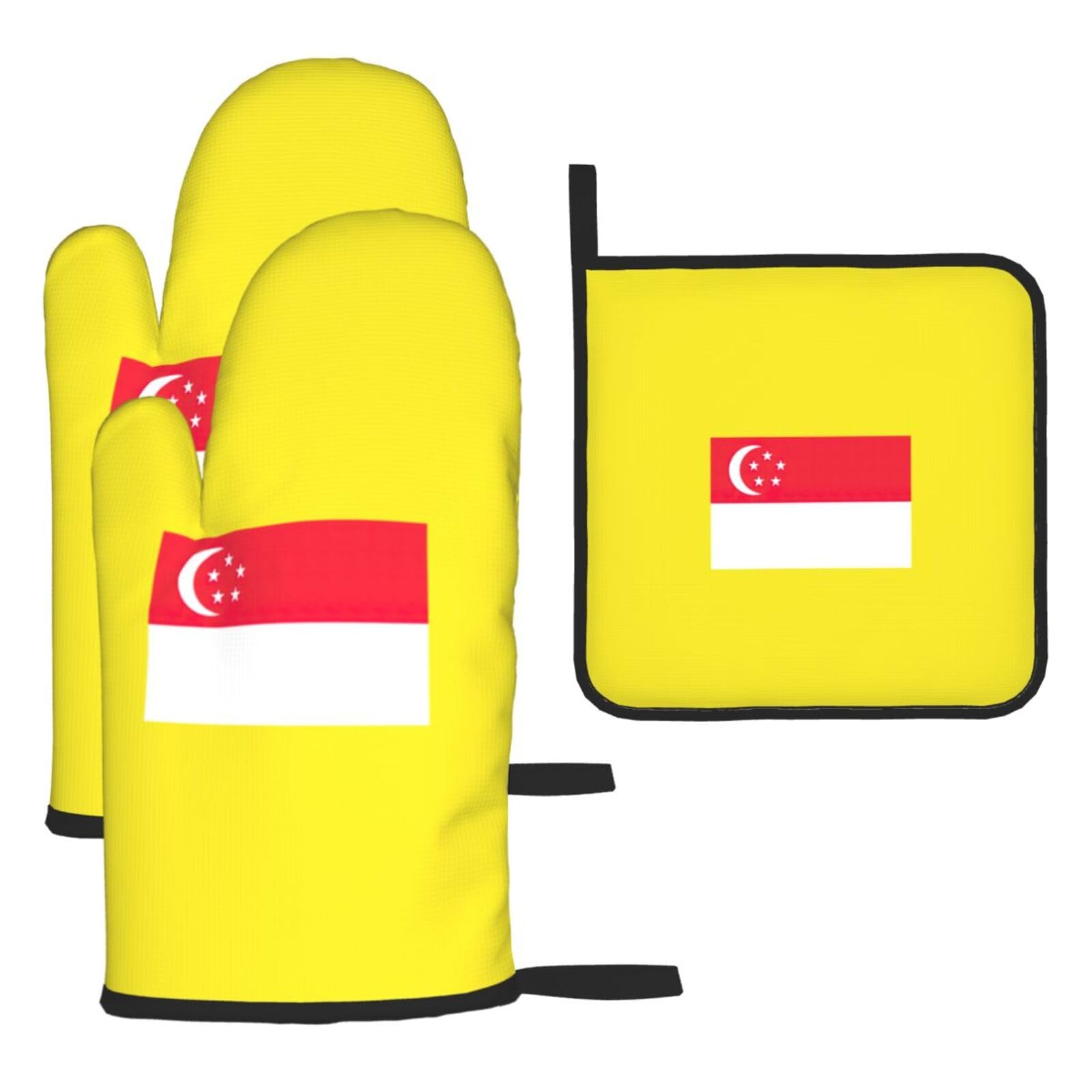 Singapore Flag Print Oven Mitts Kitchen Gloves Set Everyday Baking Grilling Microwaving Cooking Gift