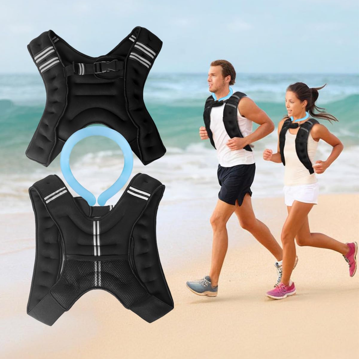 Weighted Vest for Women Men Neck CoolingTube 2 pcs - Weighted Vest Woman with Reflective Stripe Adjustable Safety