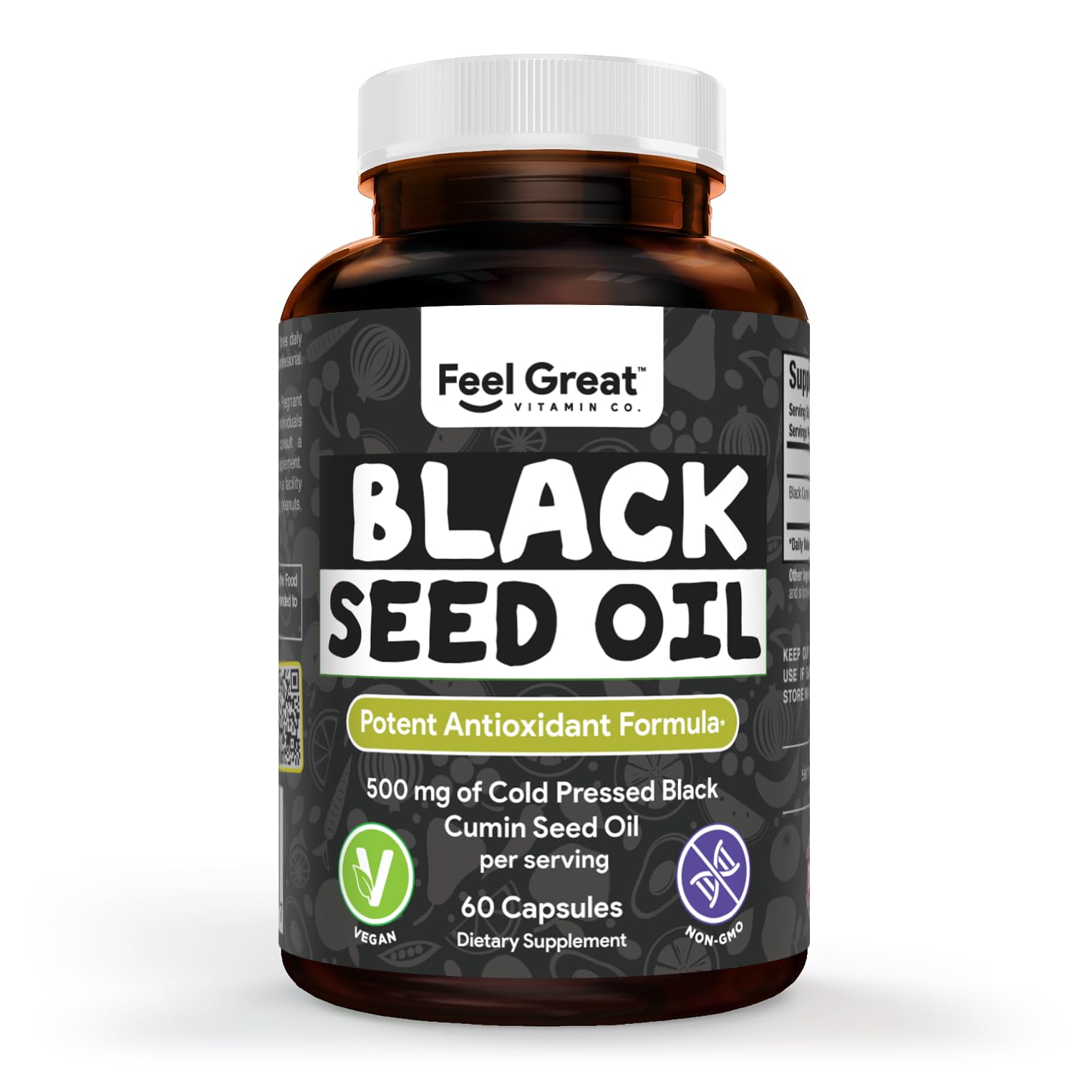 Feel Great Vitamins Black Seed Oil Softgels – Cold-Pressed Nigella Sativa with Vitamin E – 500mg – 60 Vegan Capsules – Non-GMO, Made in USA