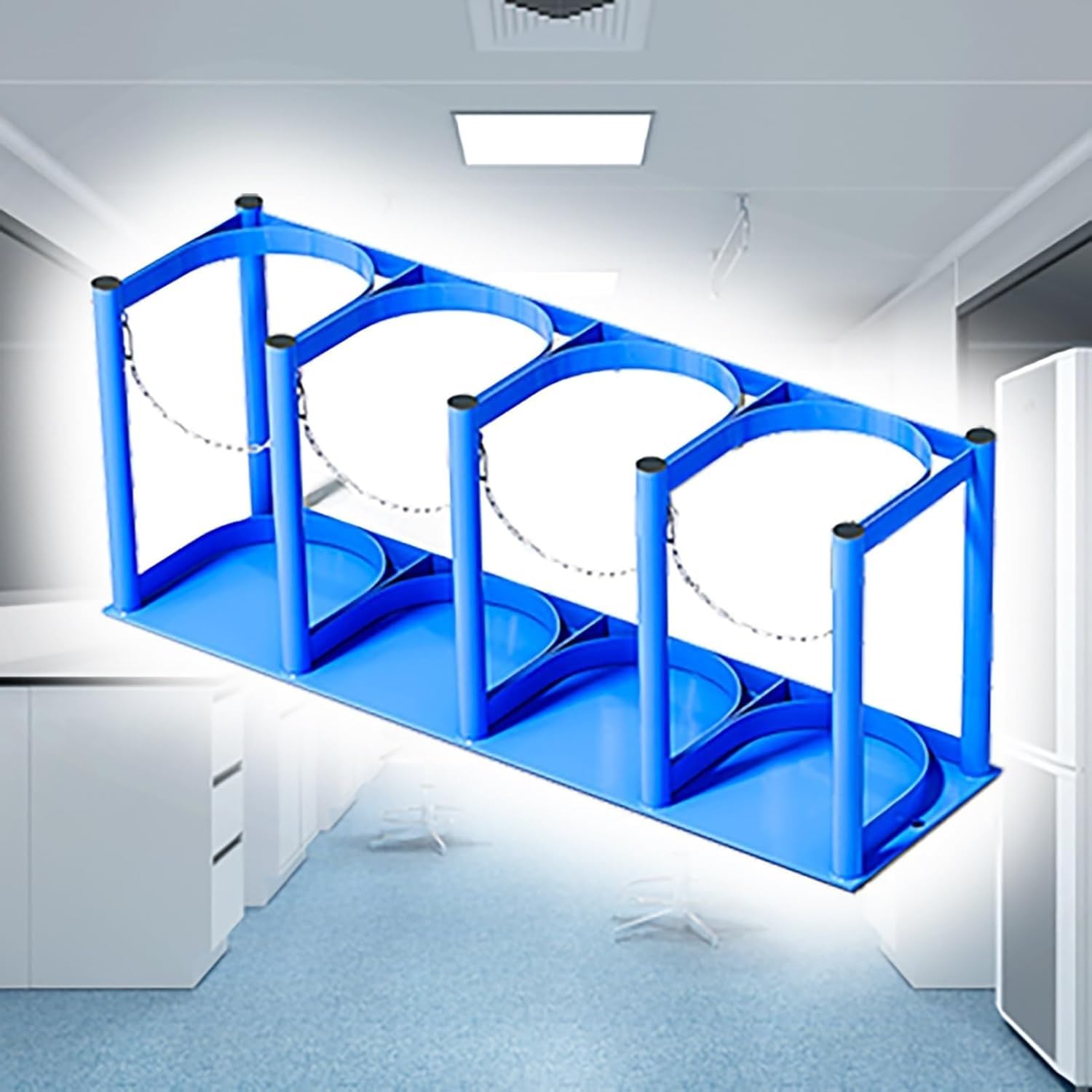 GTHTUHFD Multi-Functional Steel Oxygen Cylinder Rack For Medical, Laboratory & Gas Storage - 39Cm Height, Holds Propane & Tanks - Durable Storage Stand ,Blue-L-75cm(29 1/2
