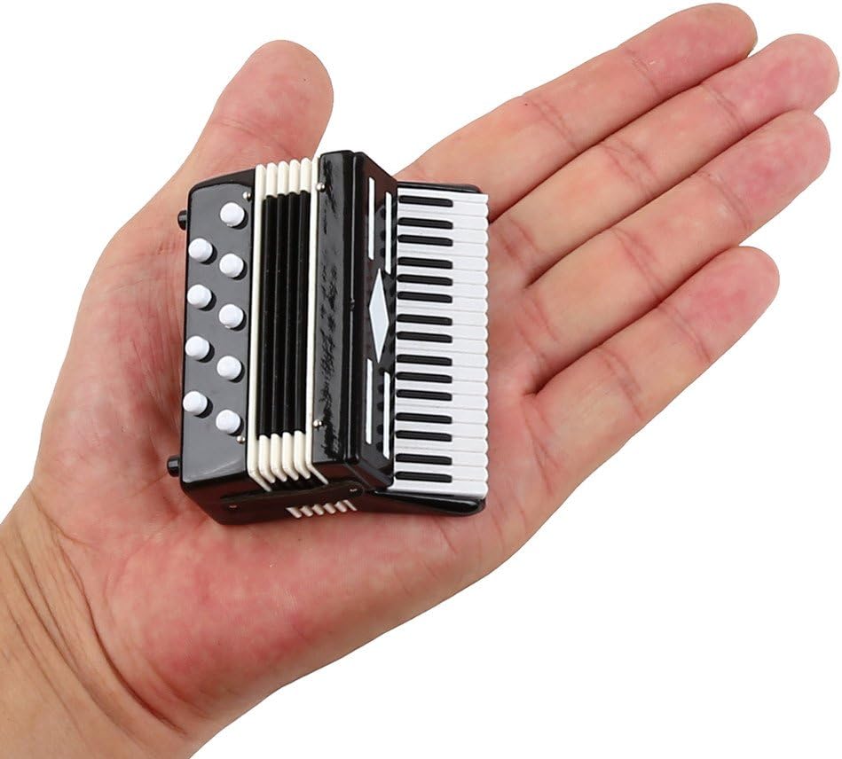 Miniature Accordion with Case Mini Musical Instrument Accordion Replica Collectible Figurines Dollhouse Accessories Model Home Decoration Display Ornament (Black, 2.76"x2.36"x1.18")