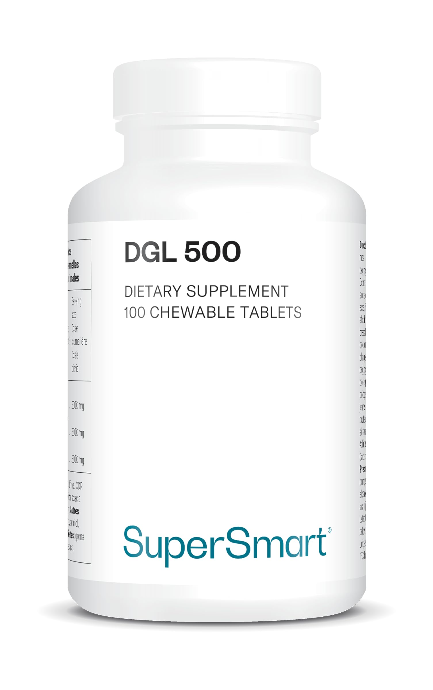DGL 500 - Extrait de Racine de Réglisse - Reflux Gastro-Intestinal - Contribue à Réduire les Reflux Acides, Douleurs Gastriques, Nausées - Comprimés à mâcher - Vegan - Sans Gluten - Supersmart