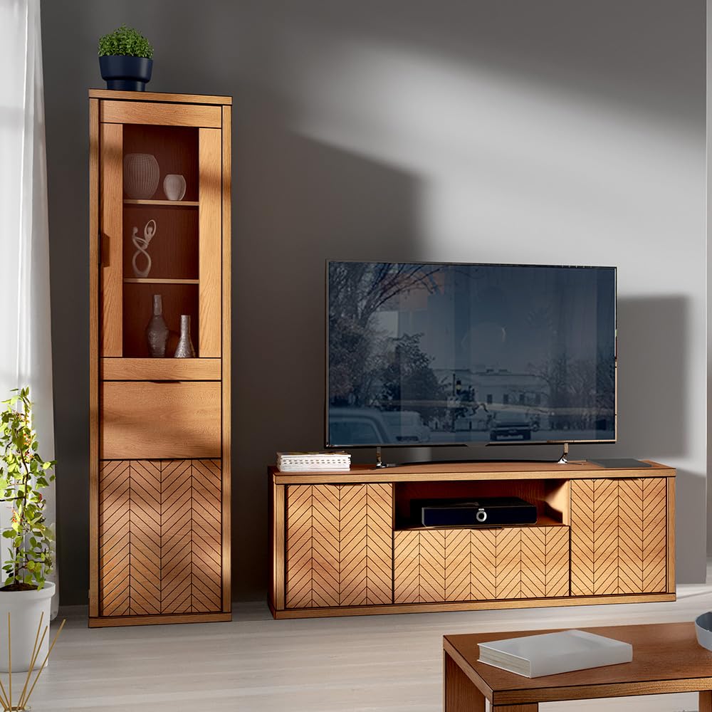 Lomadox Wohnzimmermöbel Set 2-teilig Vitrine Lowboard Wohnzimmerschrank Wohnmöbel TV-Board modern in Eiche
