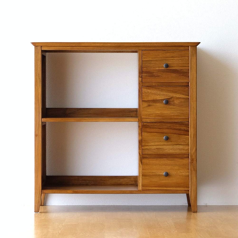 シェルフ リビング収納 おしゃれ 無垢材 天然木 本棚 チークラックチェスト ミドル [wat7189]