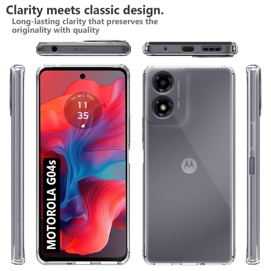 Image of COVERBLACK Soft Rubber Silicon Clear Back Cover Compatible Model for Motorola Moto G04 - Transparent