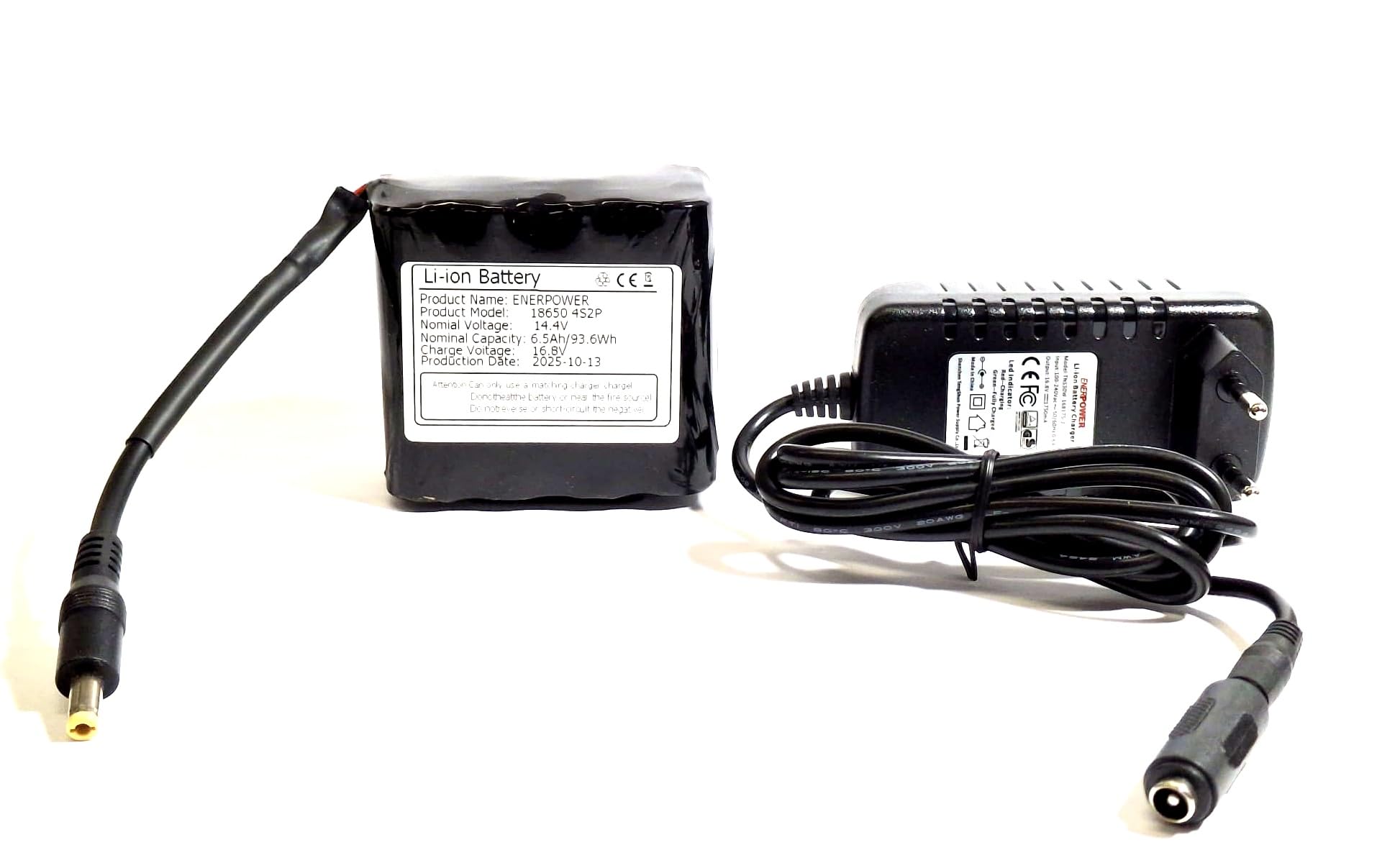 ENERpower Akku 14,4V-14,8V 6800 mAh (99Wh) Li-Ion Rundstecker DC | Ladestandanzeige | für CPAP Breas Z1 Auto & Base (mit und ohne Ladegerät) (+ Ladegerät 2A)