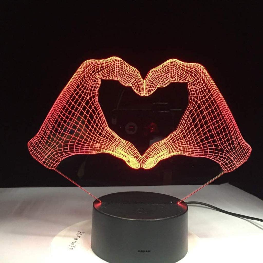 Veilleuse LED 3D en forme de cœur avec 7 couleurs pour enfants tactile USB
