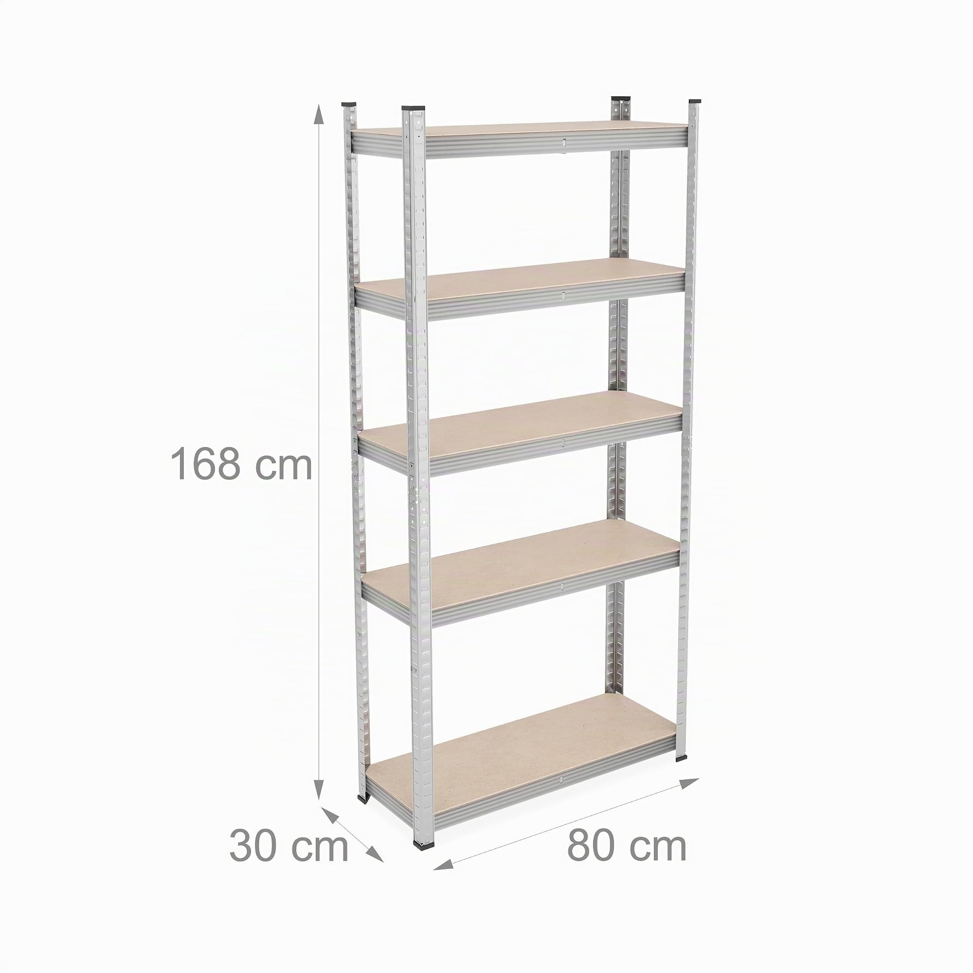 Relaxdays Estantería Metálica, 250 kg, Cargas Pesadas, Sótano, Taller, Acero Galvanizado, 168 x 80 x 30 cm, Plateado
