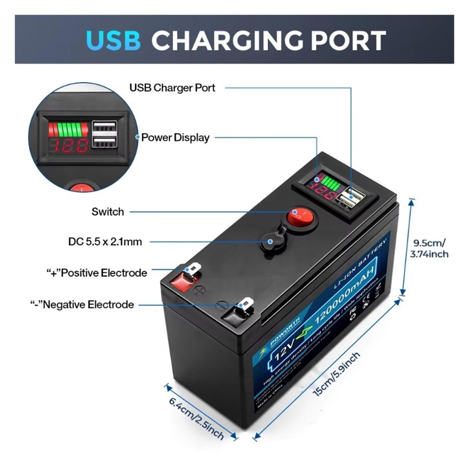 Batteria al litio 12V 150AH con sistema BMS integrato, adatta | Sistemi domestici di accumulo di energia e generazione di energia solare(12V-100AH)
