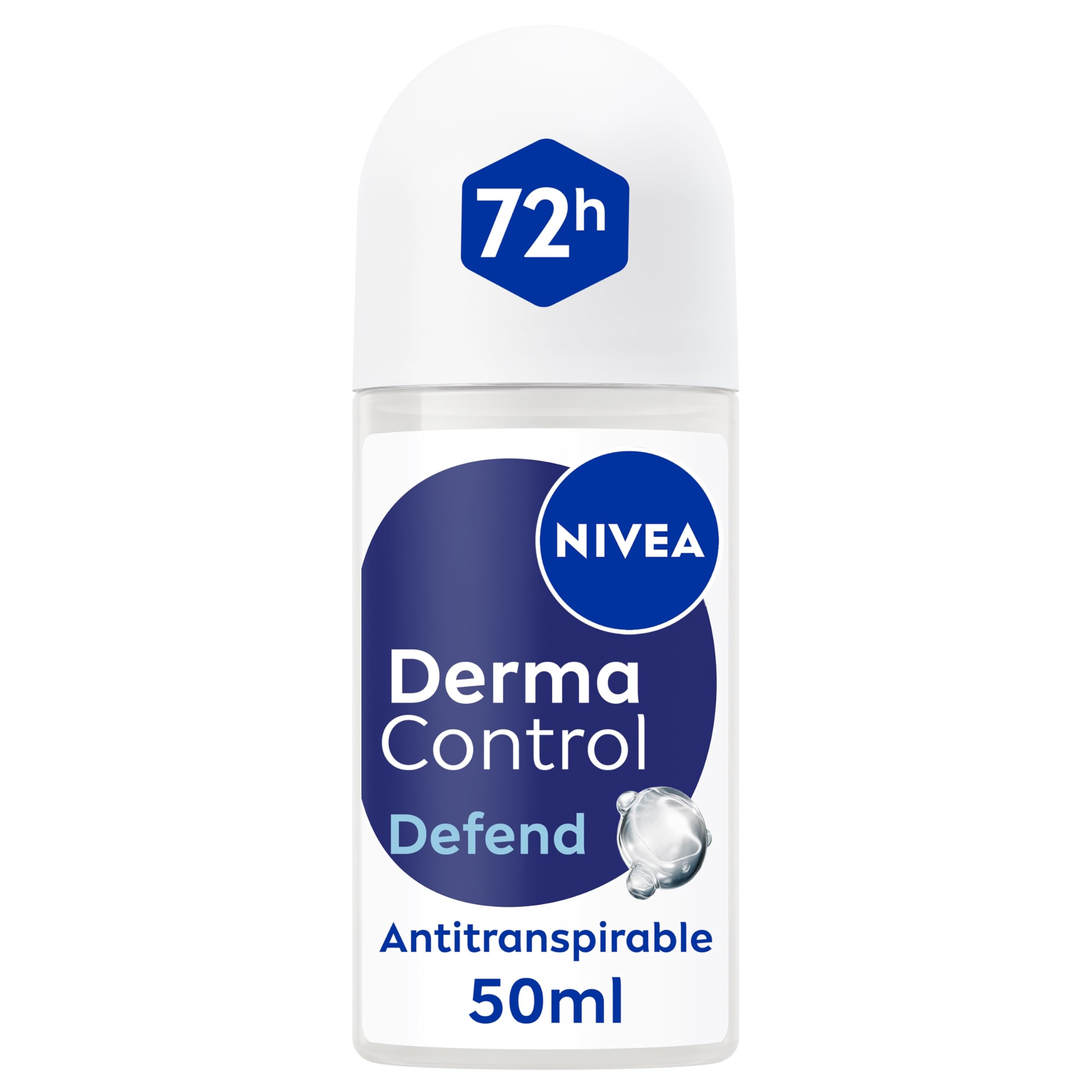 Nivea Mujer Derma Control Defend - Desodorante Antitranspirante Para - 72H Protección Contra El Sudor - Con Ácido Hialurónico Y Provitamina B5 - No Irrita Las Axilas - Piel Normal - Roll-On 50 Ml