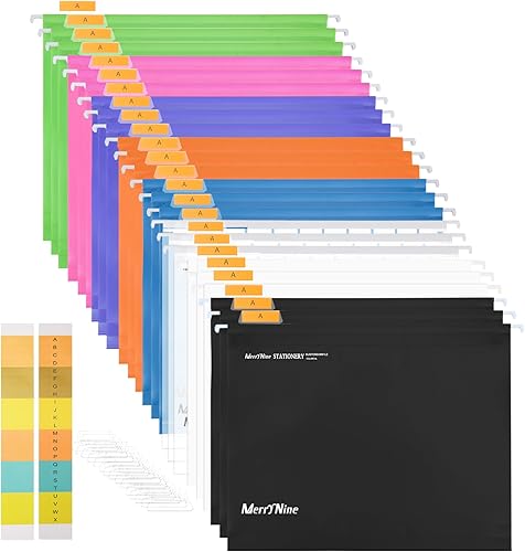 MerryNine Carpetas colgantes para archivos, 24 unidades de archivos de suspensión de tamaño carta, archivadores de polipropileno con pestañas e