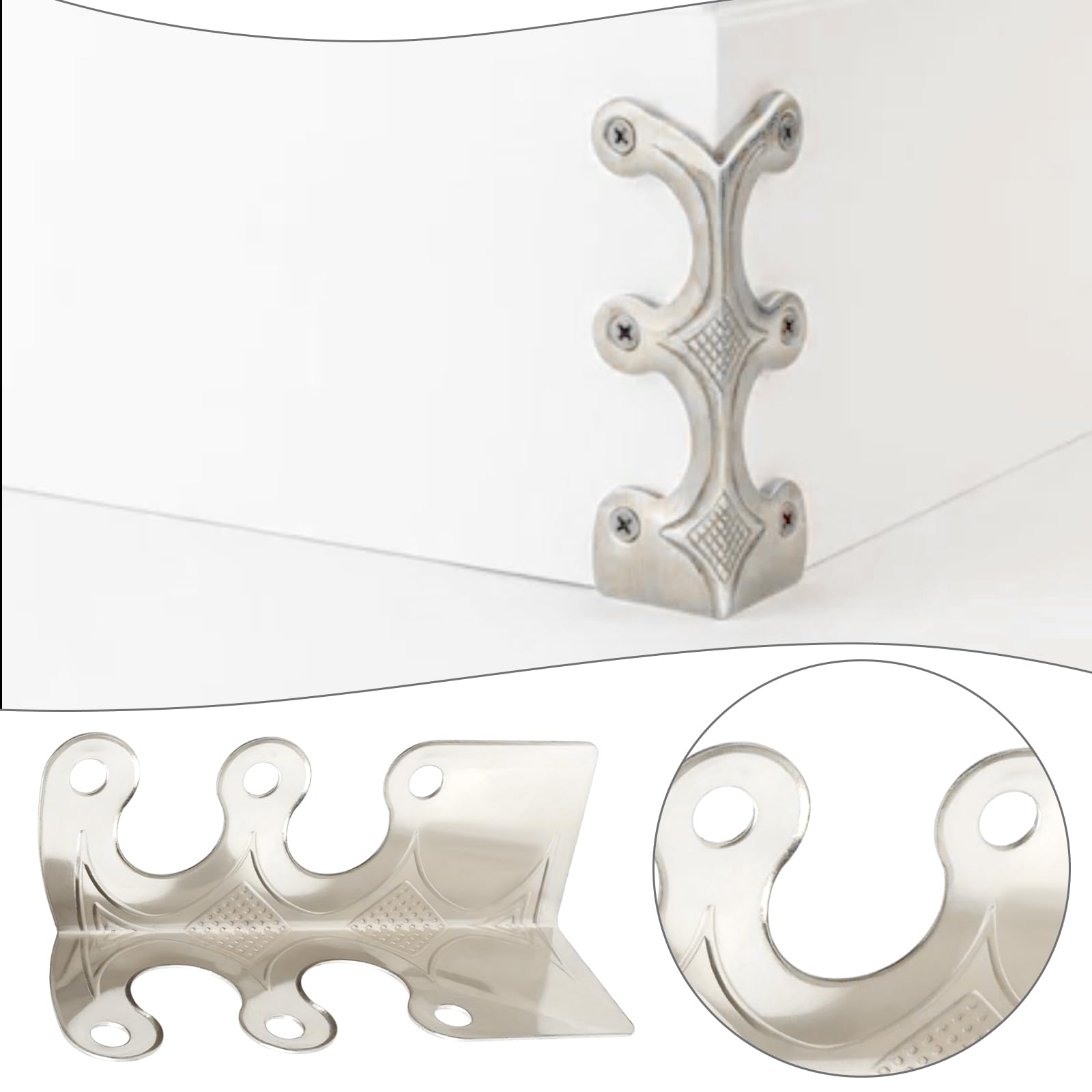 12 pièces de protections d'angle en métal avec vis pour plinthes pour meubles de salon, bureau et boîtes à bijoux - Emballage 4,8x2,9x2,1 cm Blanc Nickel