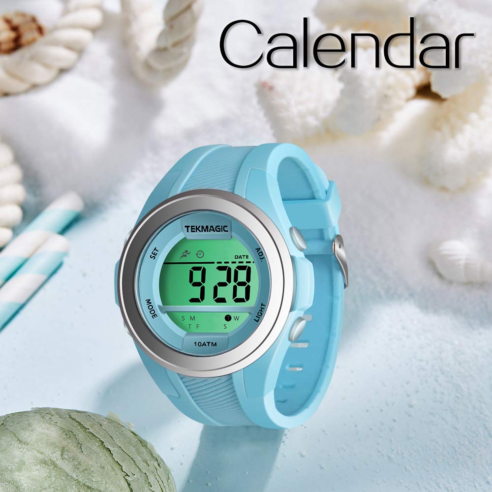 Montre de Sport Numérique Etanche 10 ATM 100 Mètres Convient pour la Natation et la Plongée avec Rétroéclairage, Réveil, Chronomètre, Calendrier, Deux Fuseaux Horaires