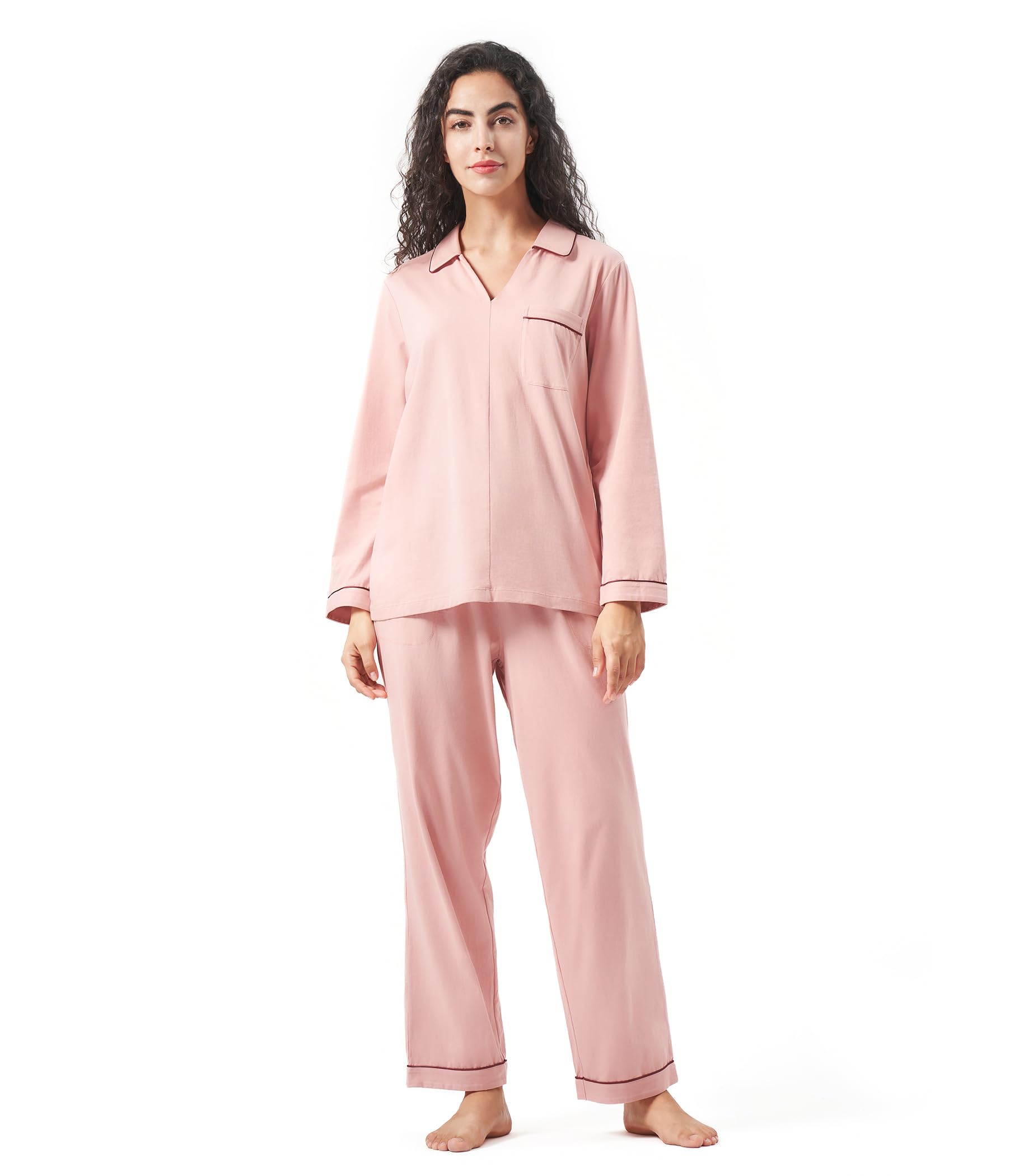DAVID ARCHY Conjuntos de pijamas para mujer, ropa de dormir de algodón de primera calidad, regalos a juego, ropa de, Rosa: cuello en V, M