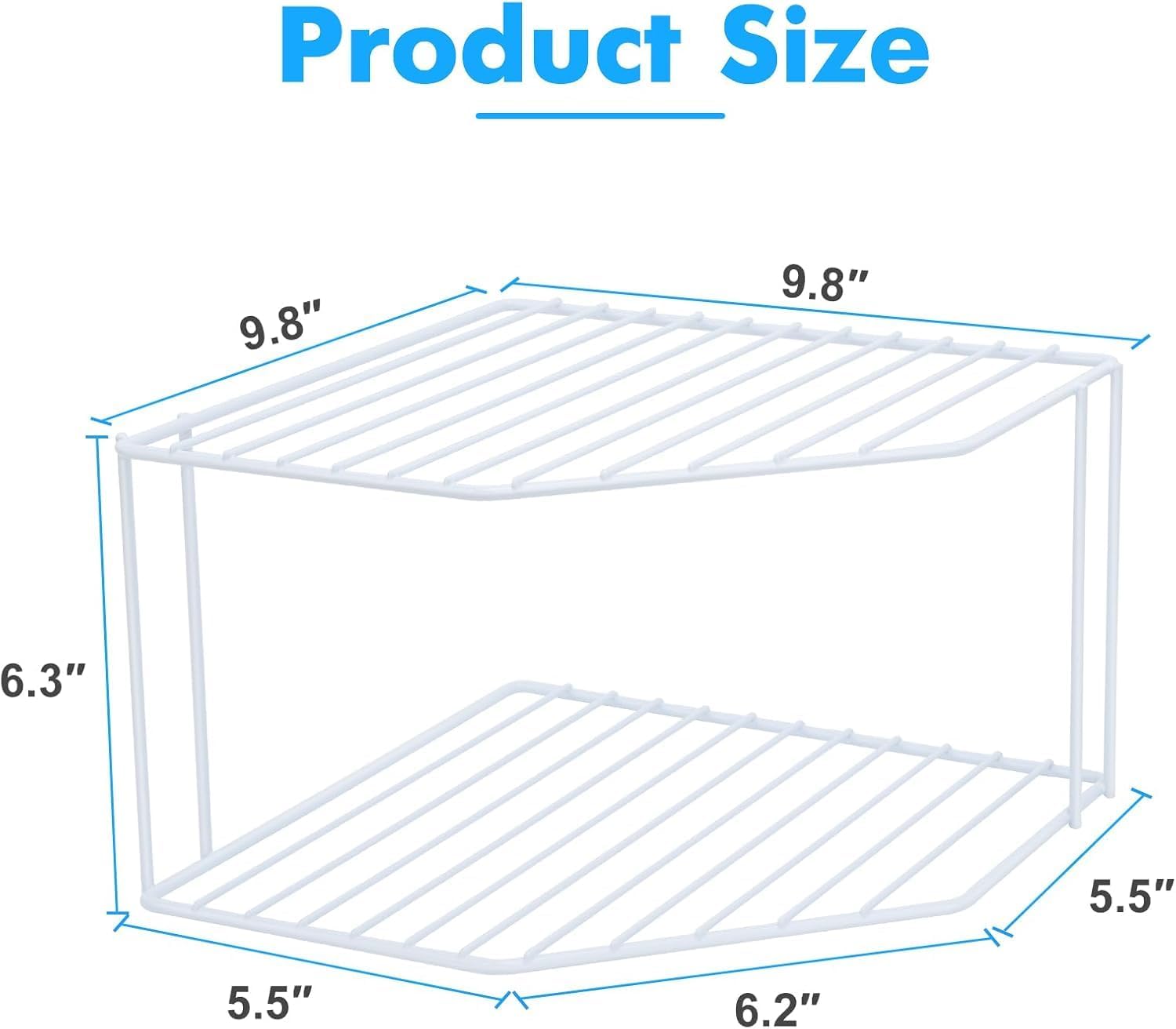 2Pcs 2-Tier Corner Stackable Organizer Shelf - Cabinet Storage Shelf Rack, Shelves，Kitchen Counter and Cabinet Shelf, Storage Rack Organizer for Kitchen(White)