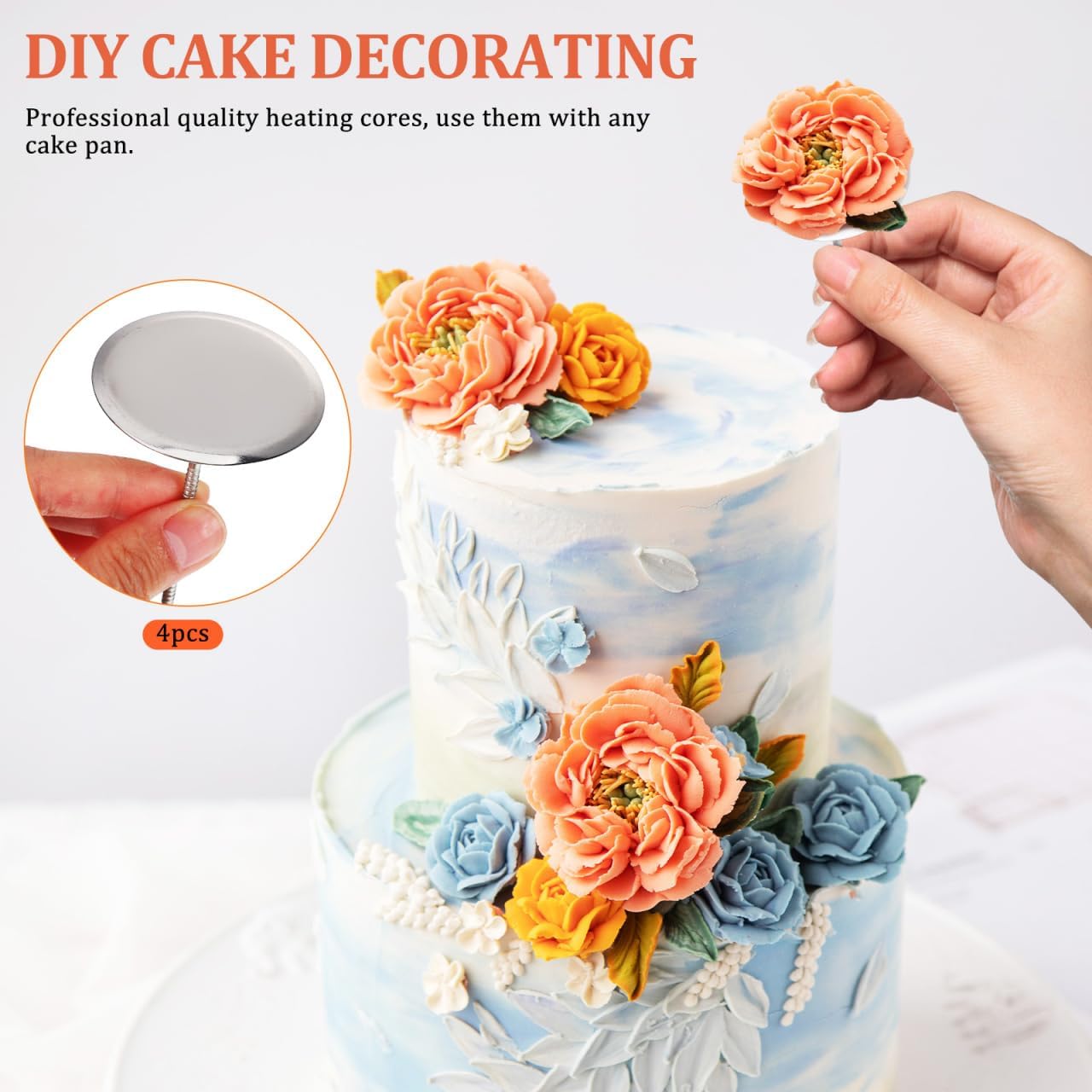 Garneck 4 Pcs Flower Nail Lifters Set for Cake Decorating: 5cm Dia Large Stainless Steel Cake Baking Heating Core Tools Silver Flower Tips for Petal Paste image 2
