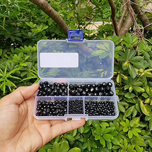 Image of Black Rondelle Glass Beads for Jewelry Making, Faceted Briolette Crytal Spacer Beads for Bracelet Necklace Earring (2mm 4mm 6mm 8mm 10mm Mixed Sizes, 1000pcs)