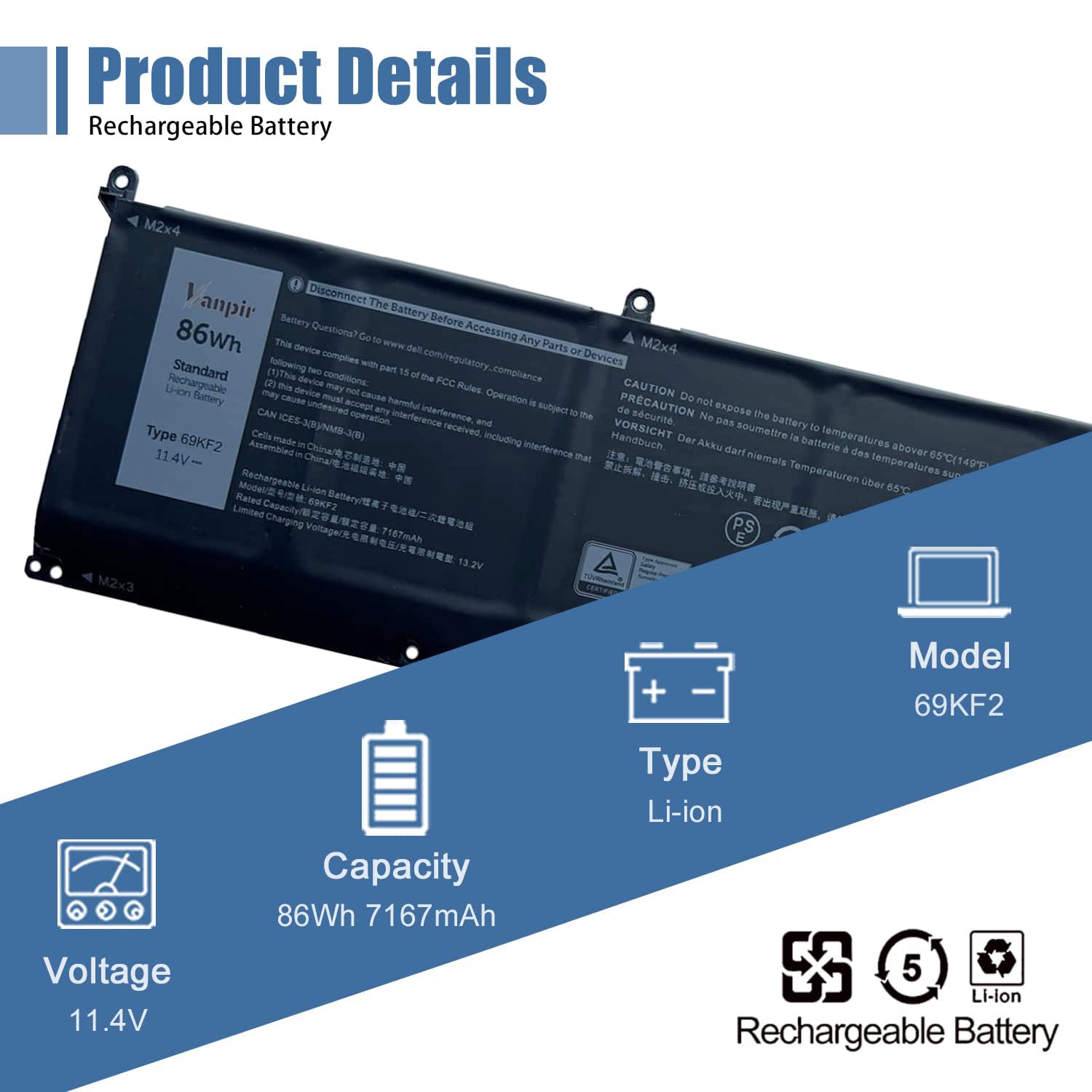 Amazon.com: VANPIR 69KF2 86W 6-Cell Precision 5550 5560